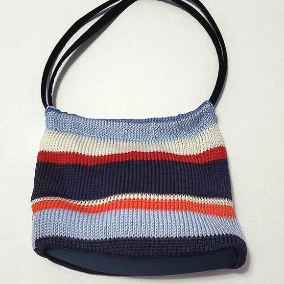 Worthington Preppy Blue Striped Knitted Mini Hobo Bag - Picture 1 of 8